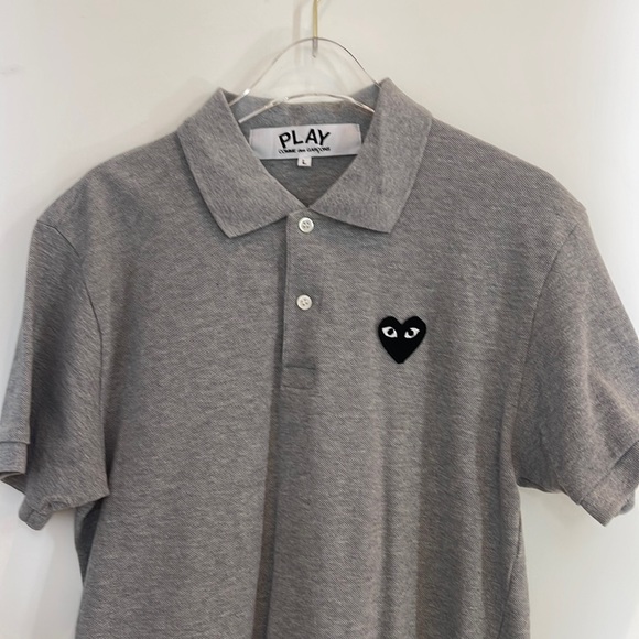 SOLD COMME DES GARCONS Gray Classic Polo heart patch at the chest. - Picture 1 of 3